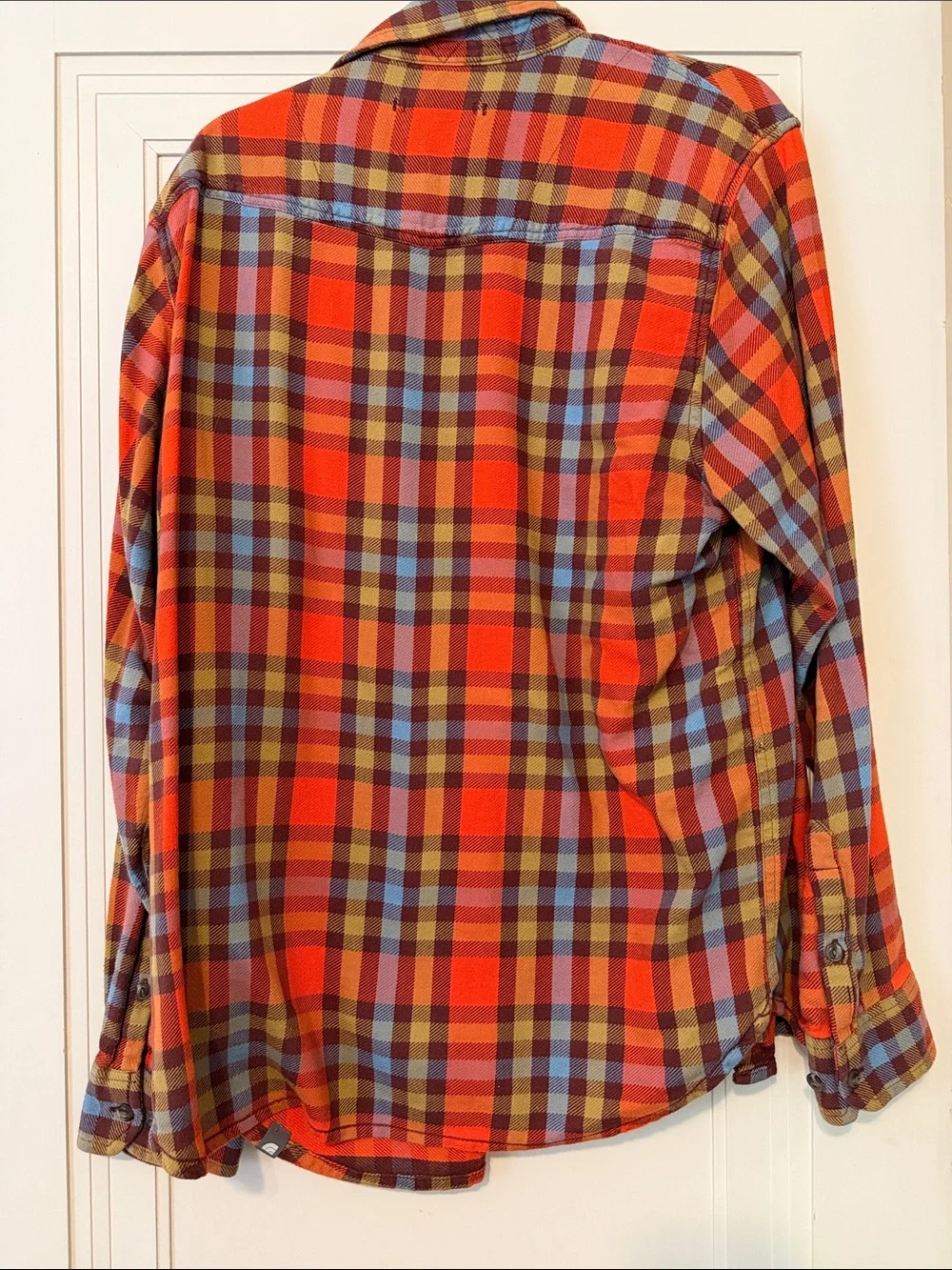 The North Face Men’s Orange and Blue Plaid Button-Down Shirt
